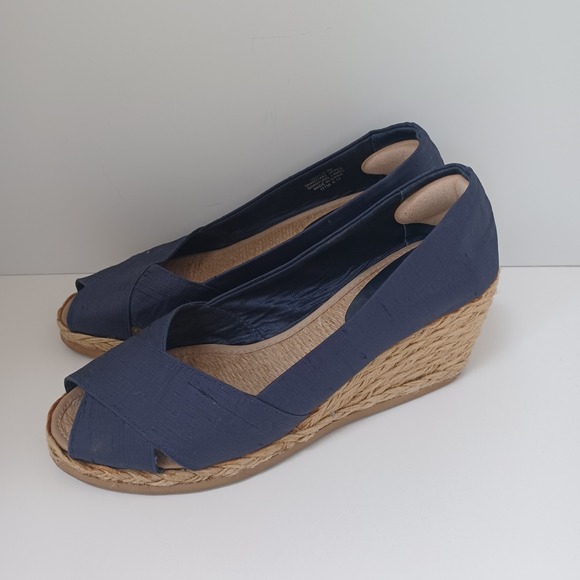 Lauren Ralph Lauren Shoes - Lauren Ralph Lauren Cecilia Women Open Toe Canvas Blue Wedge Heel Size 8B